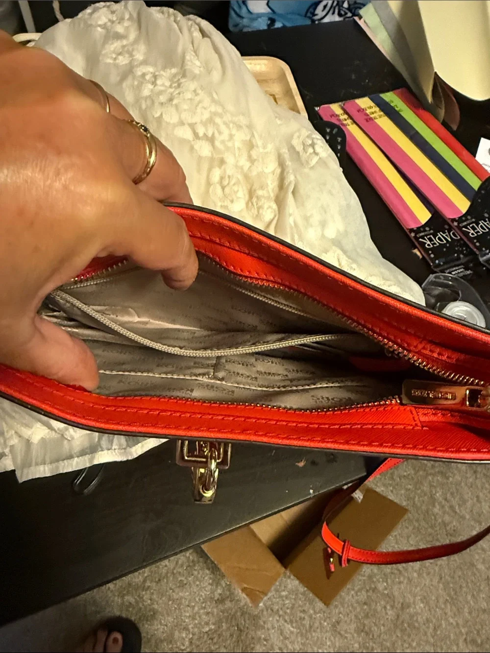 Michael Kors Red Leather Crossbody with Gold-Tone Hardware